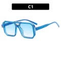 Lunettes de soleil carrées bleues transparentes stylées avec double pont dégradé C1 - Monture Bleue Transparente Verre Dégradé Bleu (C1) / Bleu Transparent