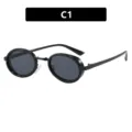 Lunettes de soleil steampunk ovales noires pour femmes, style rétro à petite monture - Taille unique / Monture Noire Anneau Noir Verres Gris (C1)