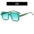 Lunettes de soleil carrées à monture transparente verte et double pont tendance - Monture Verte Transparente Verre Dégradé Vert (C2) / Vert Transparent