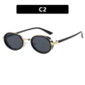 Lunettes de soleil ovales style steampunk avec verres noirs et monture dorée - Taille unique / Monture Noire Cercle Doré Lentille Grise (C2)