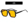 Lunettes de soleil carrées à double pont avec verres orange et monture noire élégante C5 - Noir Brillant Lentille Orange