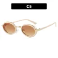 Lunettes de soleil steampunk rétro à petit cadre ovale beige et métal doré, C5 - Taille unique / Beige Double Marron (C5)