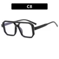 Lunettes carrées noires à double pont avec détails de rivets, modèle SKU C8 - Noir Brillant Verre Clair