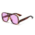 Modische Piloten-Sonnenbrille mit Schildpatt-Rahmen, rosa Gläsern und großem Vintage-Design - Metallscharnier / Schildpatt / Violette Gläser