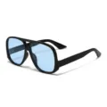 Große Pilotensonnenbrille mit schwarzem Rahmen und transparenten blauen Gläsern für UV-Schutz - Metallscharnier / Glänzend Schwarz Blau