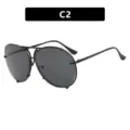 Classic black aviator sunglasses with metal frame for women, fashion C2 variant - Aviator Style (C2) / Black Frame Full Grey