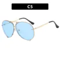 Retro pilot sunglasses with light blue lenses and gold metal frame color C5 - Aviator Style (C5) / Gold Frame Transparent Blue