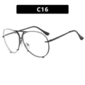 Retro oversized aviator style glasses with black metal frame and clear lenses C16 model - Black Frame Clear Lens