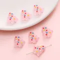 Pink translucent Christmas tree resin beads with colorful dots for DIY jewelry making - Pink Christmas Tree Bead