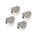 Acrylic silver heart-shaped spacer beads with white star print for DIY jewelry - 19x21x14mm, Hole 5mm, 1 Pc/Pack / Silver