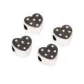 Heart-shaped silver-plated acrylic beads with black star pattern for DIY jewelry making - 19x21x14mm, Hole 5mm, 1 Pc/Pack / Black