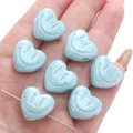 18mm light blue heart-shaped acrylic beads with smiley face motif for DIY jewelry making - Heart Smile Face / 2 Pieces / Peacock Blue