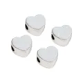Four silver-plated acrylic heart beads with blue star checkered pattern for DIY jewelry - 19x21x14mm, Hole 5mm, 1 Pc/Pack / Blue White Gingham