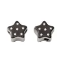 Perles d'espacement en forme d'étoile avec base argentée et imprimé d'étoiles blanches - 1 Pièce / Noir