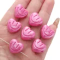 18mm pink heart-shaped acrylic beads with smiley faces for DIY jewelry - Heart Smile Face / 2 Pieces / Rose Red