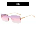 Elegantes gafas de sol rectangulares sin montura con lentes degradadas moradas y patillas oro - Violeta a Rosa