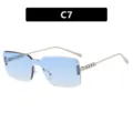 Gafas de sol cuadradas de moda sin montura azul degradado para mujer con patillas metálicas - Doble Azul