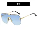 Stylish oversized rimless sunglasses featuring blue gradient lenses and gold metal frame details - Square Frame (90028) / C5-Double Blue