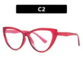 Modieuze rode cat-eye brilmontuur met anti-blauw licht lenzen, uitvoering C2 - Wijnrood Montuur Heldere Glazen (5605)