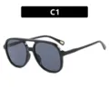 Lunettes de soleil aviateur noires à double pont pour hommes et femmes style vintage - Taille unique / Style Noir Brillant Gris (C1)