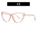 Stijlvolle roze cat-eye bril met blauw licht filter en transparant montuur dames - Champagne Montuur Heldere Glazen (5605)