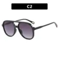 Lunettes de soleil aviateur rétro à double pont avec monture noire et verres dégradés C2 - Taille unique / Style Noir Brillant Double Gris (C2)