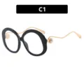 Montura de gafas redonda negra oversize con patillas de oro y perla, variante C1 - Gafas de Plano Redondas de Gran Tamaño (3238-C1) / Montura Negra Lentes Transparentes