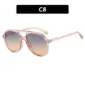 Lunettes de soleil aviateur à double pont avec monture rose et verres dégradés bleu-orange - Taille unique / Style Rose Transparent Bleu Thé (C8)
