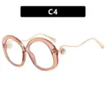 Montura de gafas redonda color té con patillas doradas onduladas y detalle perla - Gafas de Plano Redondas de Gran Tamaño (3238-C4) / Té Claro / Lente Clara