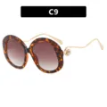 Übergroße runde Schildpatt-Brille im Retrostil mit eleganten Perlenwellenbügeln Farbe C9 - Leopardenmuster Braun Verlauf