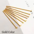Macro view of golden metal T-pins for DIY jewelry making and beading details - 16mm (200 Pieces/Pack) / Gold