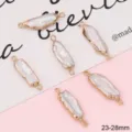 Natural irregular baroque pearl pendant connectors with double gold loops, size 23-28mm - Long Bar Double Hole Link Style / 1 Piece/Pack (23-28mm x 6mm)