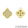Elegant gold-plated four-leaf clover charm with light green faux jade glass, 17x19.5mm - Four-Leaf Clover / 2 Pieces/Pack