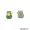 Green jade-style glass money bag charms with gold accents for DIY jewelry making, 14x16mm - Fu Character Lucky Bag / 2 Pieces/Pack