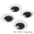 Self-adhesive black and white 45mm googly eyes for kids' DIY crafts, pack of 6 pieces. - 45mm (6 Pcs/Pack)
