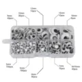 Assorted sizes of self-adhesive black and white googly eyes in a clear plastic storage box - 10-Grid Transparent Plastic Storage Box / Set Style 1