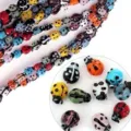 Detail showing colorful ladybug-shaped lampwork glass beads for DIY jewelry crafting projects. - Ladybug / 9x13mm Approx. 20 Pcs/Strand