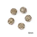 6mm hollow metal spacer beads with inlaid clear crystals for DIY jewelry making - 20 Pieces Set / Diameter 6mm (Hole 1mm) / Electroplated White K With White Rhinestone