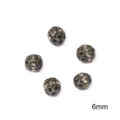 Premium 6mm hollow metal ball beads with crystal pavé for DIY jewelry making crafts - 20 Pieces / Diameter 6mm (Hole 1mm) / Electroplated Gun Black With White Rhinestone
