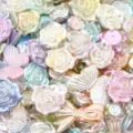 Mixed pastel gradient ABS imitation pearl beads in rose, butterfly and bow shapes for DIY - 20g/Pack (Approx 15-60 Pcs) / Multicolor