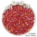 Mixed red glass seed beads and bugle beads set in a decorative silver bow bowl. - 30g/Pack (Approx. 1000 Pcs) / Red Series