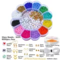 Umfassendes 12-Farben-DIY-Glasperlen-Schmuckherstellungsset mit Werkzeugen - 12-Gitter Pflaumenschachtel Glasperlen Set / 3mm Glasperlen (ca. 6000 Stück)