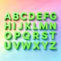 Macro view of glossy green acrylic A-Z alphabet letters for DIY crafts - 2 Pieces/Pack (15x21mm) / Verdant