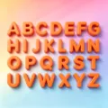 Detailed close-up view of 3D orange acrylic alphabet beads A-Z for handmade DIY jewelry crafts - 2 Pieces/Pack (15x21mm) / Dark Yellow