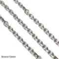 Close-up of stainless steel cross O-type chain links for DIY jewelry making - Beveled Lip Chain / 8x10mm (One Meter/Pack) / Steel