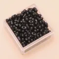 Bulk black peanut-shaped acrylic beads for DIY jewelry crafts in a clear storage box - Approx. 100 Pieces (4x6mm) / Black