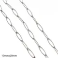 Silver stainless steel oval link paperclip chain for DIY jewelry making, 10mm x 20mm size - Egg-Shaped Chain / 10x20mm (One Meter/Pack) / Steel