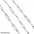 Textured silver stainless steel oval link chain measuring 6mmx20mm for DIY jewelry making - Egg-Shaped Embossed Chain / 6x20mm (One Meter/Pack) / Steel