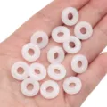 Small white glass imitation jade Ping An buckle donut beads for DIY handmade jewelry crafts - 12mm (Hole Approx 4.5mm) 10 Pcs/Pack / Jade White