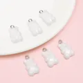 Set of six white acrylic gummy bear charms with silver rings for DIY jewelry making - Cartoon Bear / 5 Pieces/Pack (11x21mm) / White